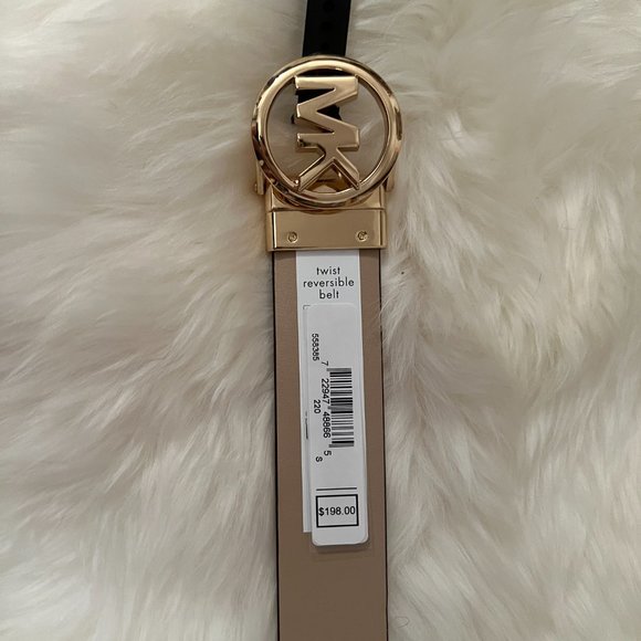 Michael Michael Kors Natural/Beige Signature Gold Buckle Small Reversible Belt